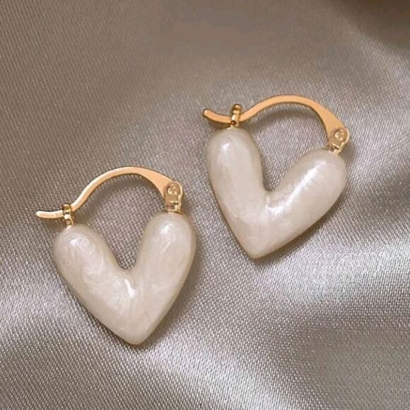 3 For 26 -  White Heart Dangle Hoop Earrings - Picture 1 of 5